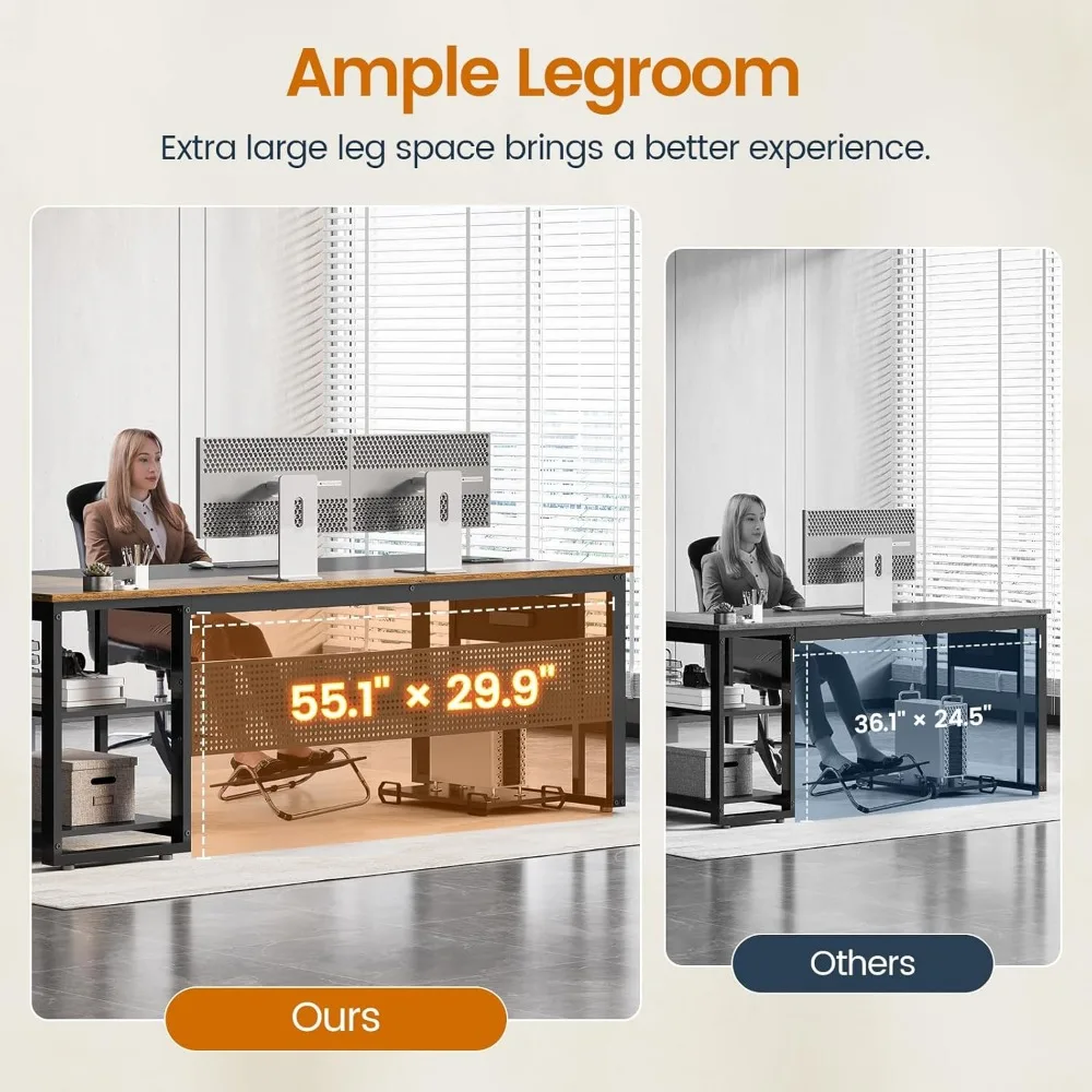 71 in Executive Desk with Power Outlets, Reversible L Shaped Desk with File Drawers & Storage Shelves, Large Office Desk Compute image 6