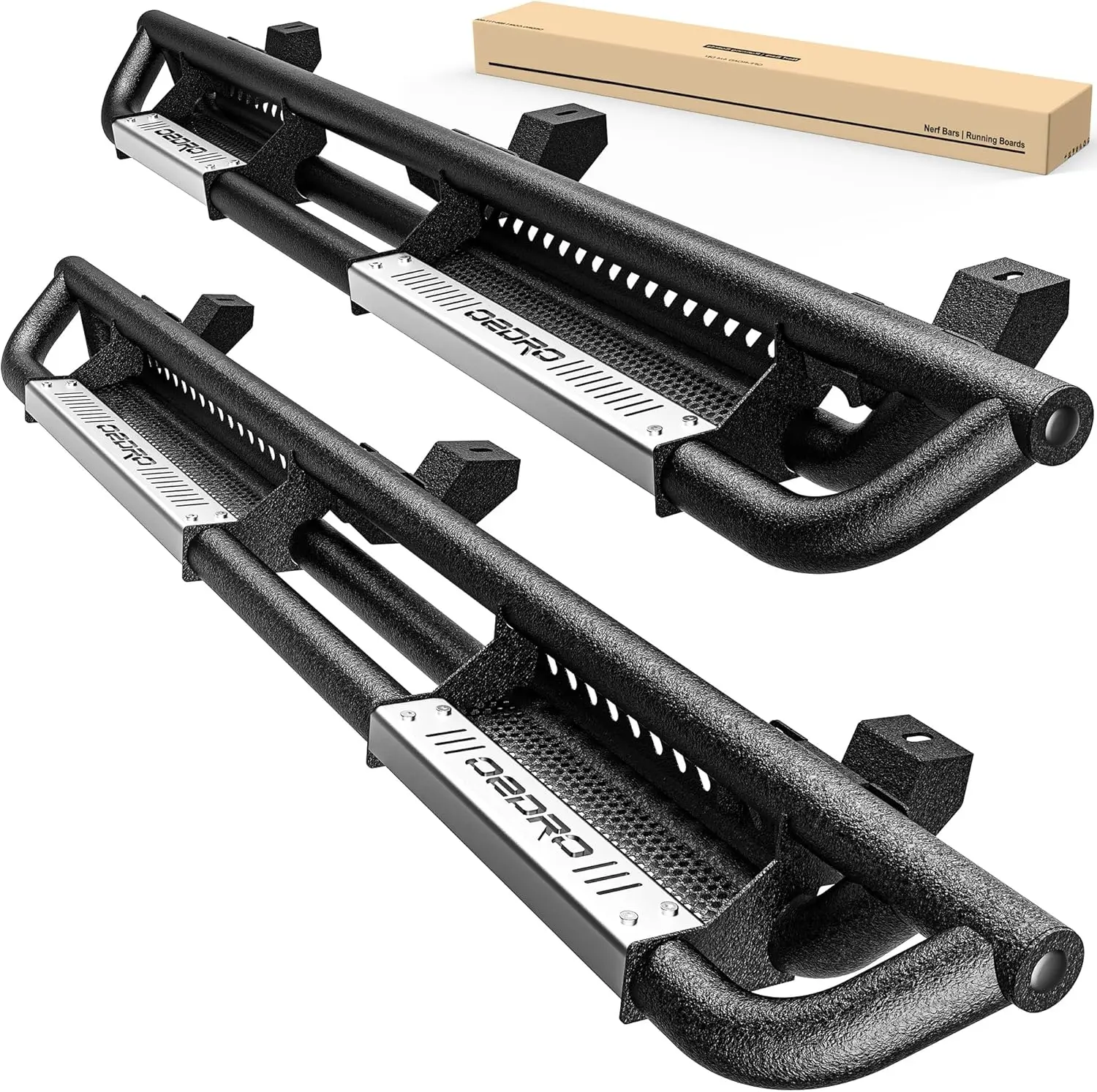 

Ходовые доски, совместимые с 4-дверными дверями Jeep Wrangler JL 2018-2025, окрашиваемые боковые ступенчатые рейки с покрытием из черной углеродистой стали.