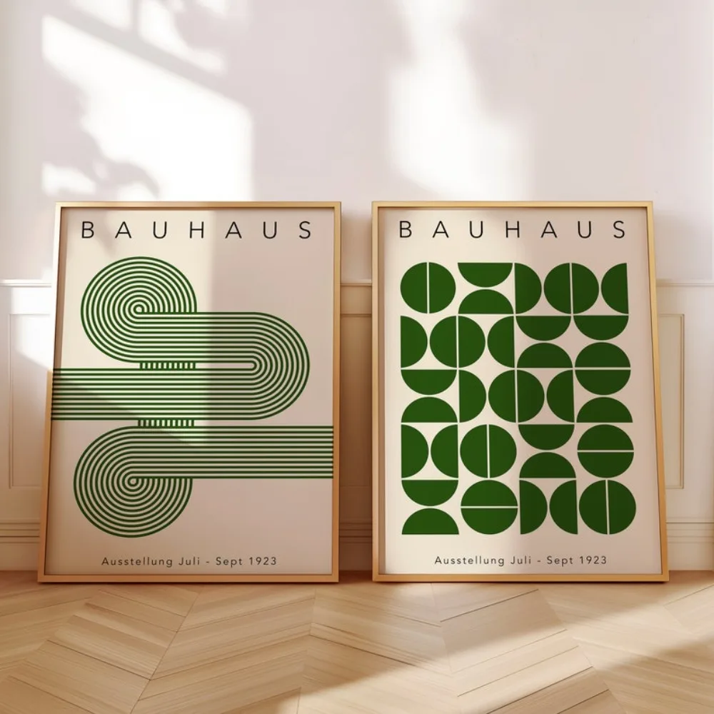 2 قطعة تنزيل رقمي باوهاوس بدون إطار، ملصق باوهاوس هندسي أخضر، قابل للطباعة باوهاوس، مطبوعات باوهاوس الخضراء، منتصف القرن الحديث #5