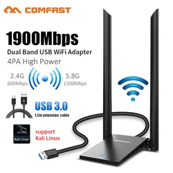 Adaptador Wifi USB 3,0 Para PC, 1300Mbps/1900Mbps, 5G, 2x6DBI, Antena Para PC RTL8814, Dongle Cle, tarjeta de red Win7 8 10 11 Kali Linux