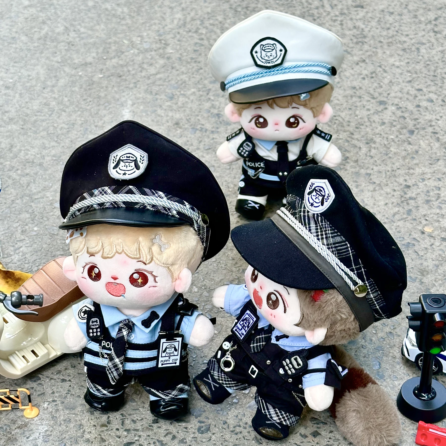 20cm Doll Clothes Cat Dog Police Cool Fashion Handcuffs Tie Coat Uniform Suit Stuffed Plushies Plush Doll Accessories Anime Toy