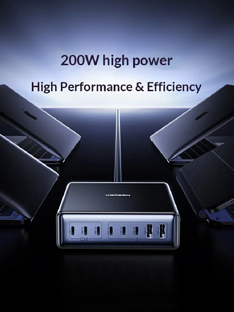 UGREEN 200W GaN Charger 8 in 1 Desktop Laptop Fast Charging Stand For Phone Tablets Smart Watch Desktop Charging Station view 4