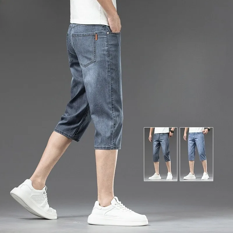 

Tencel Three-inch Denim Shorts for Men in Summer, Thin, Loose, Straight Ice Silk Trendy Casual Pants, Fashionable and Individual