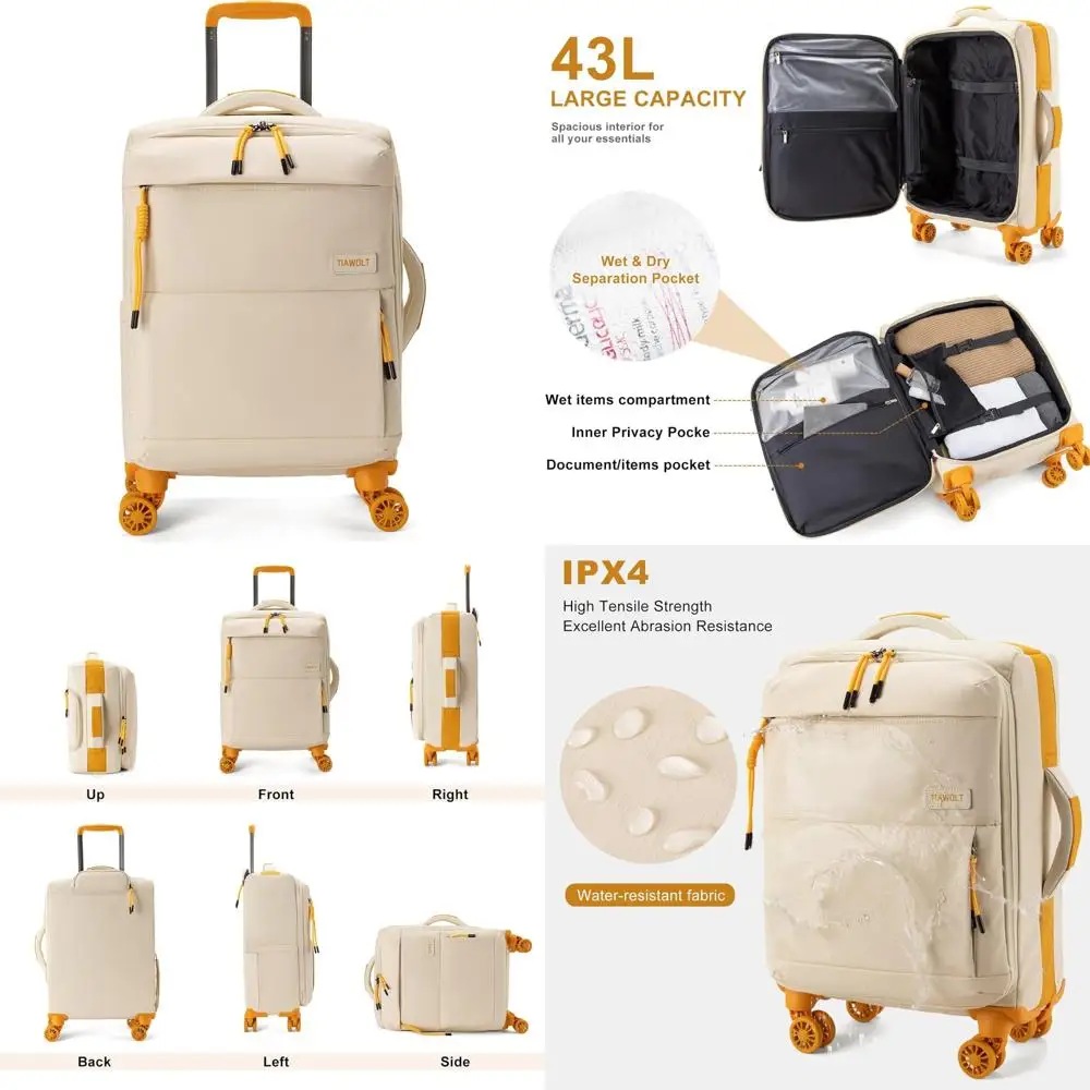 

20-дюймовый мягкий чемодан Spinner Wheel, одобренный авиакомпанией, стильный дизайн, легкий и универсальный, включая мокрый/сухой каркас