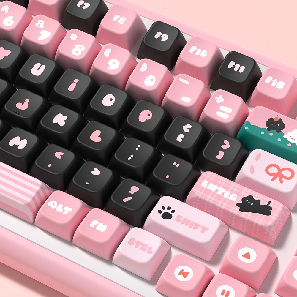 Imagem -03 - Keycaps Little Black Cat Theme Perfil Mda Keycap Personalizado dos Desenhos Animados Teclado Mecânico com 7u e Iso Key Cap