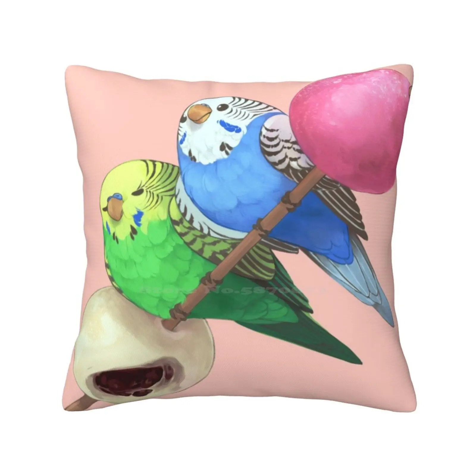 Budgies On Mochi Stick Fashion Sofa Throw Pillow Cover Pillowcase Budgies Budgerigar Mochi Dessert Sweet Food Cute Clockbirds