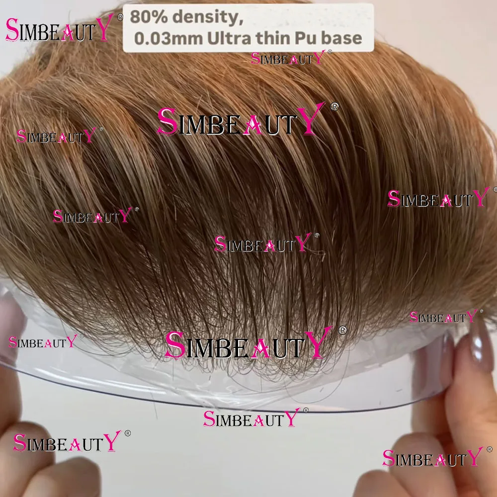 

0.02-0.03mm Super Ultra Thin Skin Men's Toupee Natural Blonde Brown 100% Human Hair Male Wig Prosthesi System For Men 80%Density