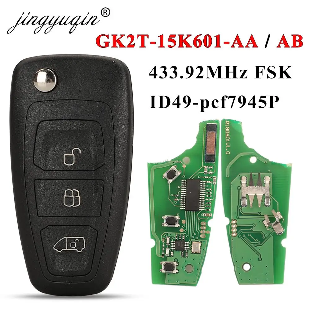 Jingyuqin-mando a distancia para coche, llave con 3 botones, abatible, para Ford Transit Tourneo2016-2020/GK2T-15K601-AA, 434MHz, Chip 49