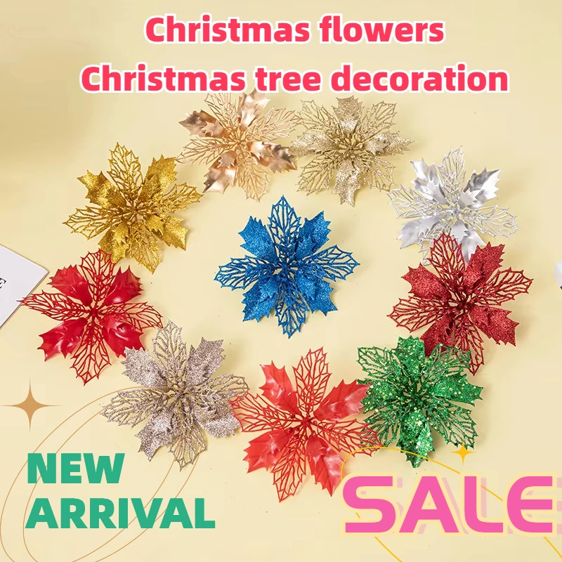 10 قطعة شجرة عيد الميلاد الاصطناعية زهرة بريق زينة الفانيلا المهد زهرة عيد الميلاد الحلي ديكور داخلي هدية السنة الجديدة #1