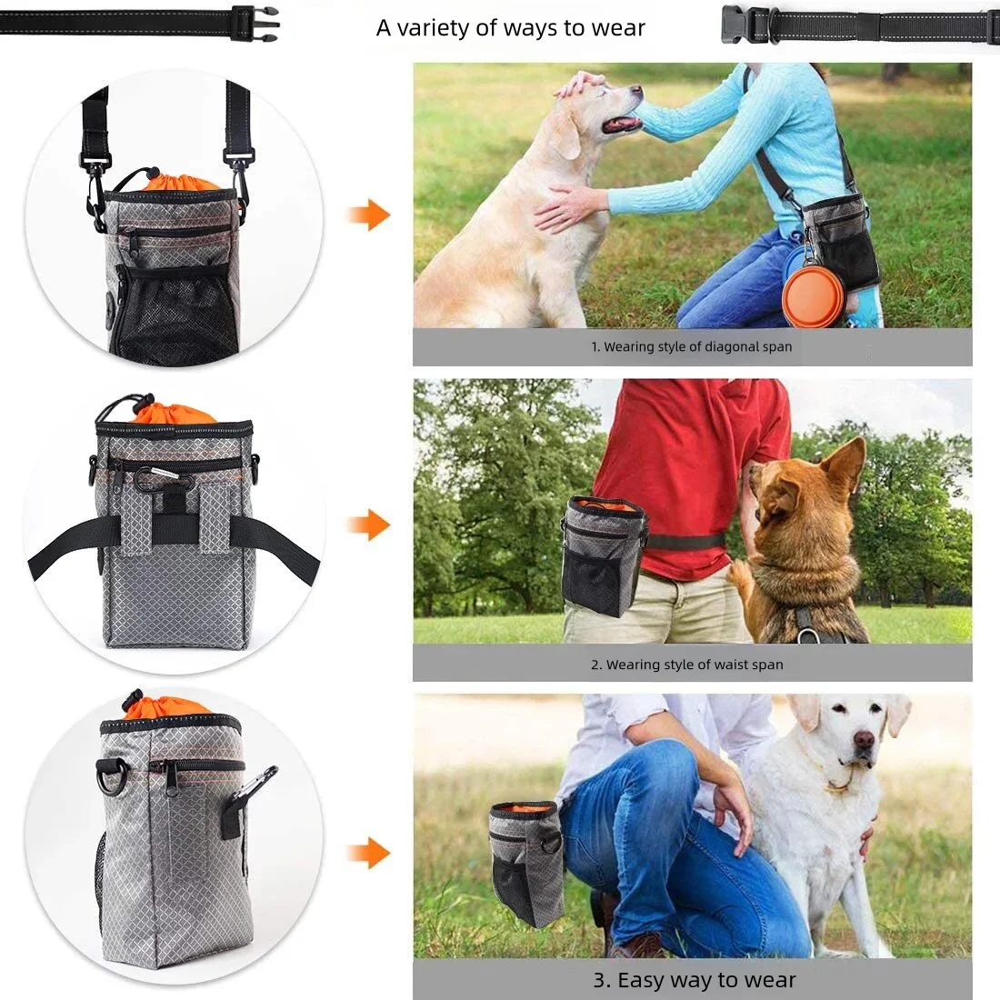 Pet Snack Bag Training Waist Bag Big Dog Outgoing Snack Bag Multi functional Dog Bowl