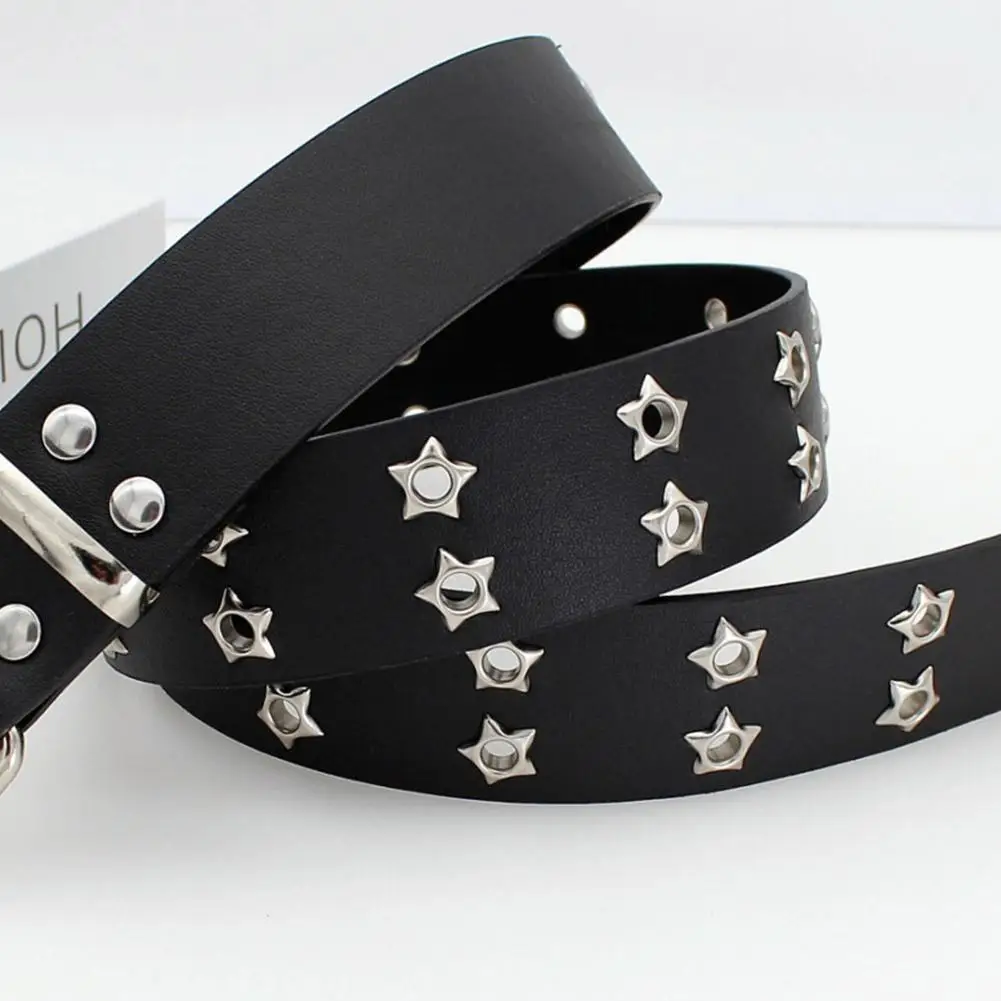 Y2K Punk Rivet Leather Belts  Star PU Black White Waist Strap Double Row Hollow For Jeans Skirt Decor Gothic Waistband image 5