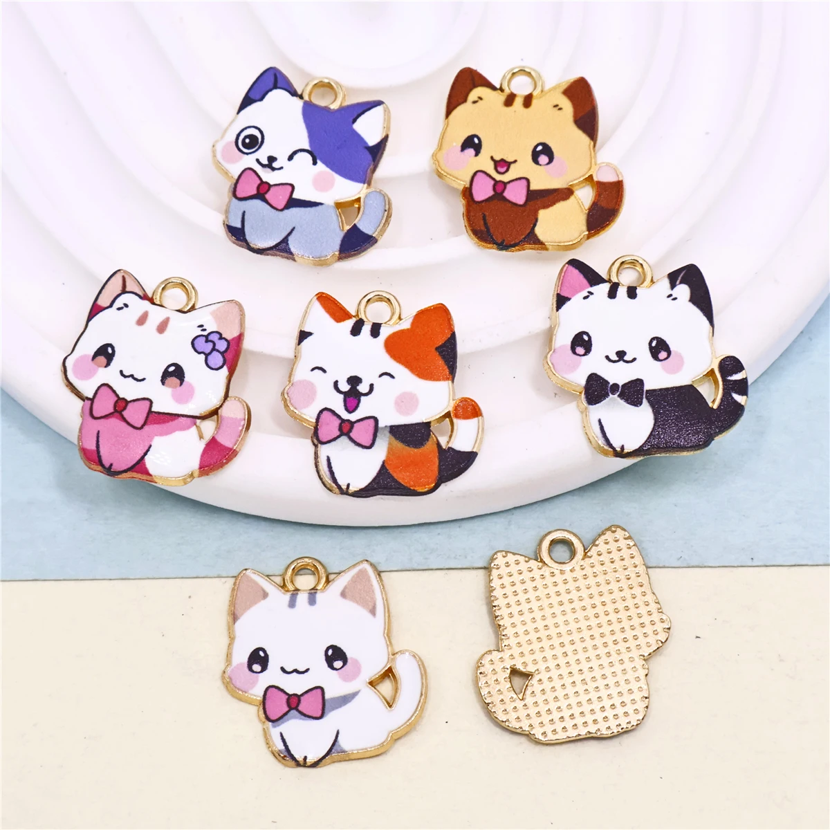 10pcs cute animal print kitten alloy diy accessories earrings necklace bracelet pendant mobile phone case accessories
