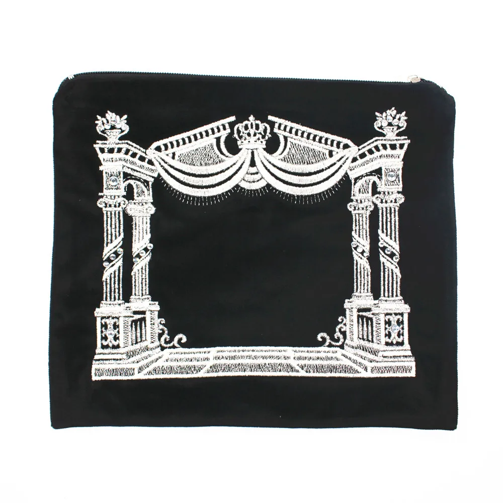 Tefillin-Bolsa de terciopelo para chal de oración Judaica, conjunto de terciopelo con cremallera y bordado con protección de PVC