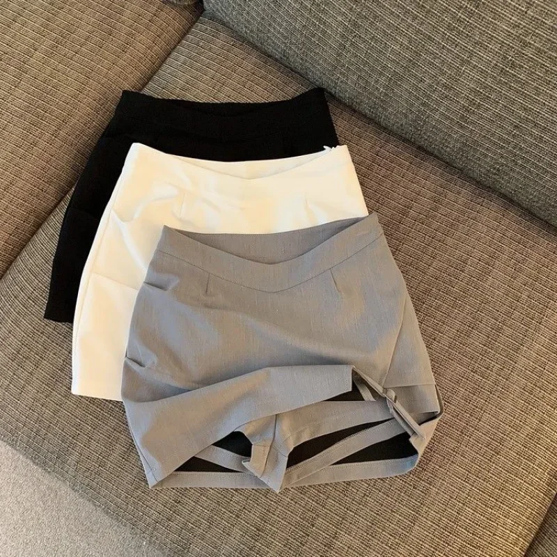 

Hot Girl Irregular Split Belted A-line Skirt Women Summer Slim Package Hip Short Skirt Elegant Suit Pants Skirt