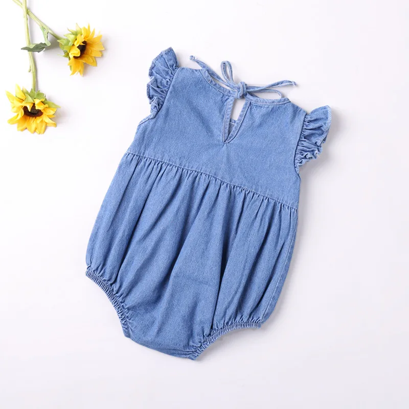 Baby Girls Rompers Toddler Ruffles Romper Cotton Denim Fly Sleeveless Summer Bodysuit Sunsuit Outfits Newborn Infant Jumpsuit