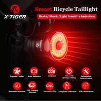 X-TIGER Bike Rear Light Smart Brake Sensing Light Bicycle Tail Light IPX6 Waterproof LED Charging Taillight Cycling Accessories