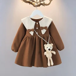 Spring and Autumn Girls' Baby Dress New Children's Fashionable Doll Neck Long Sleeve Dress Red Girls' Princess Dress