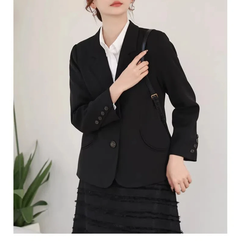 Trendy Women's Solid Color Turn-down Collar Button Long Sleeve Pockets Cardigan Shirt Coats Casual Formal Spring Autumn Tops