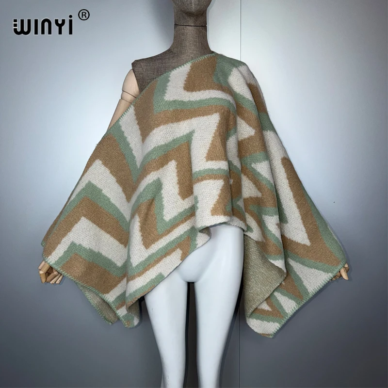 WINYI البلوز سترة كيب المرأة بلايز الخريف والشتاء برج خارجي محبوك غير النظامية كم علوي طباعة موضة المعطف عباءة #4