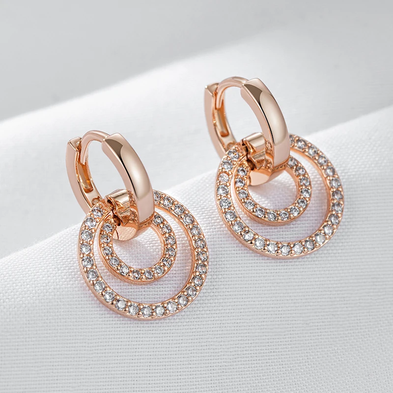 Kienl Hot Full Shiny Natural Zircon Drop Earring for Women 585 Rose Gold Color Unique Geometry Crystal Daily Vintage Jewelry