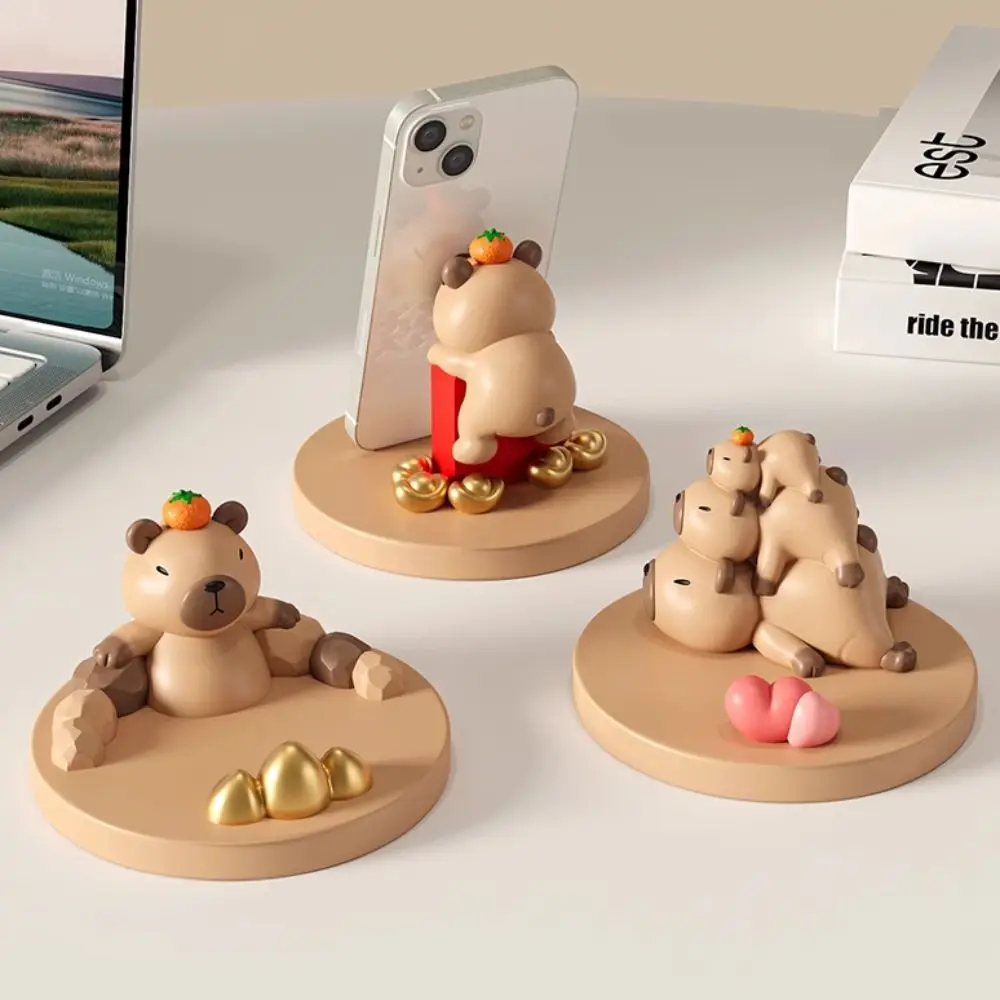 Resin Capybara Phone Stand Multi-functional Statue Capybara Mobile Phone Holder DIY Crafts Anti-slip Capybara Desk Lazy Bracket