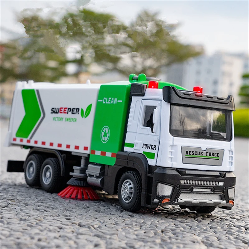 

1/32 City Environmental Sanitation Sweeper Truck Car Model Metal Garbage Cleaning Vehicles Model Sound and Light Kids Toys Gifts