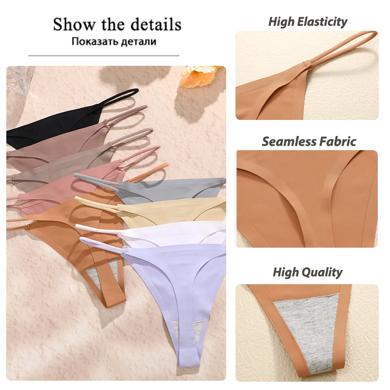 3PCS Seamless Thong Women Thin Strap Low Waist High Flexibility Panties Sexy Underwear Ladies Briefs T-back Comfortable Women