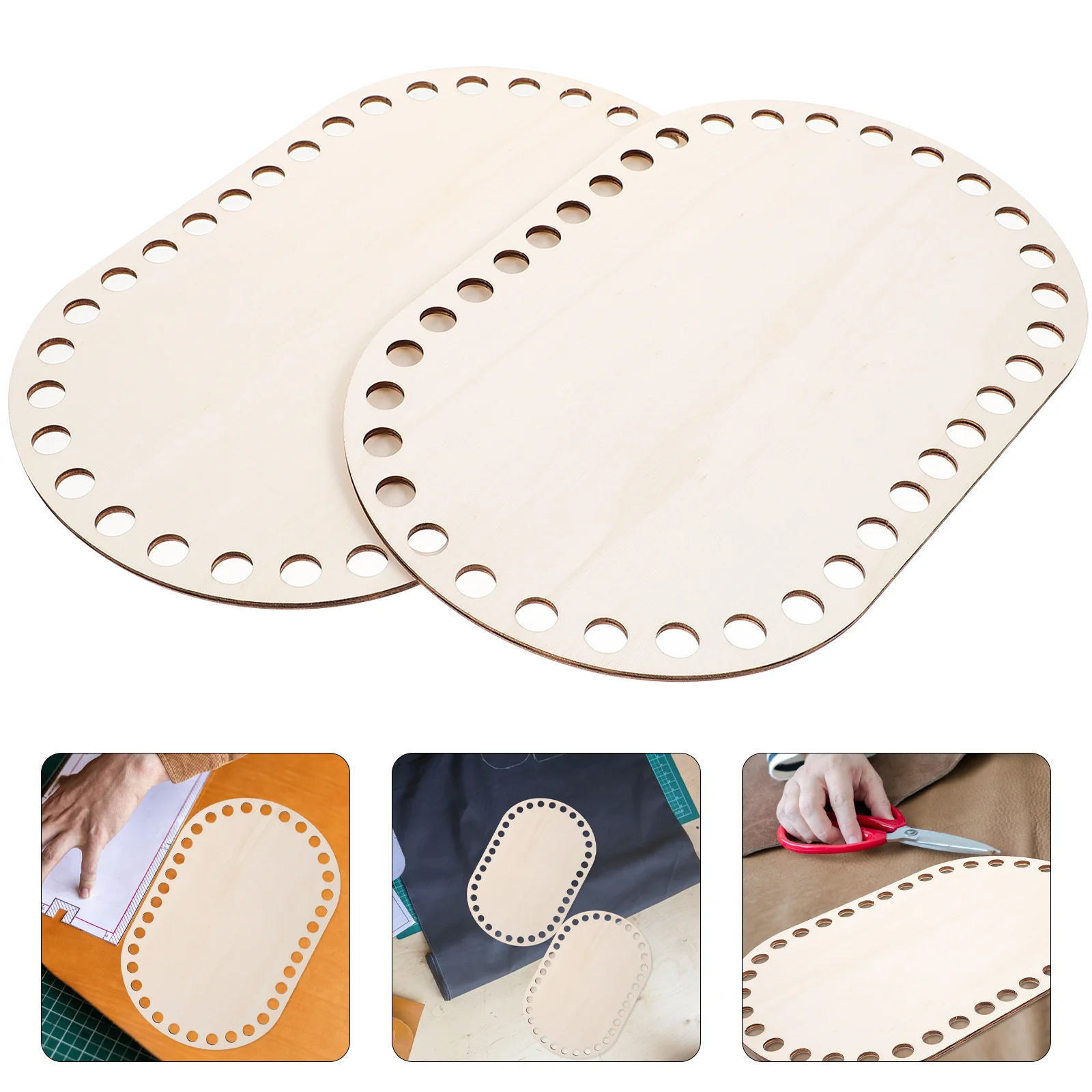 

2 Pcs Wooden Blank Solid Crochet Basket Base DIY Weaving Bottom Crocheting Bag Bases Material