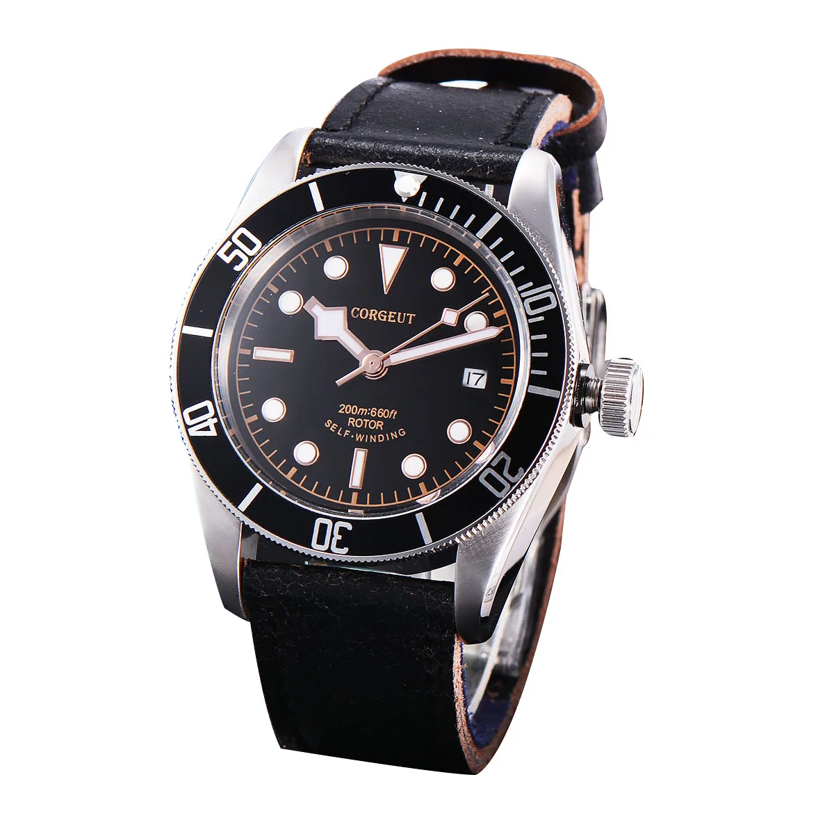 Corgeut Military Schwarz Bay Men NH35 Movemet Automatic Luxury Brand Sport Swim Clock Leather Mechanical Wrist Watches