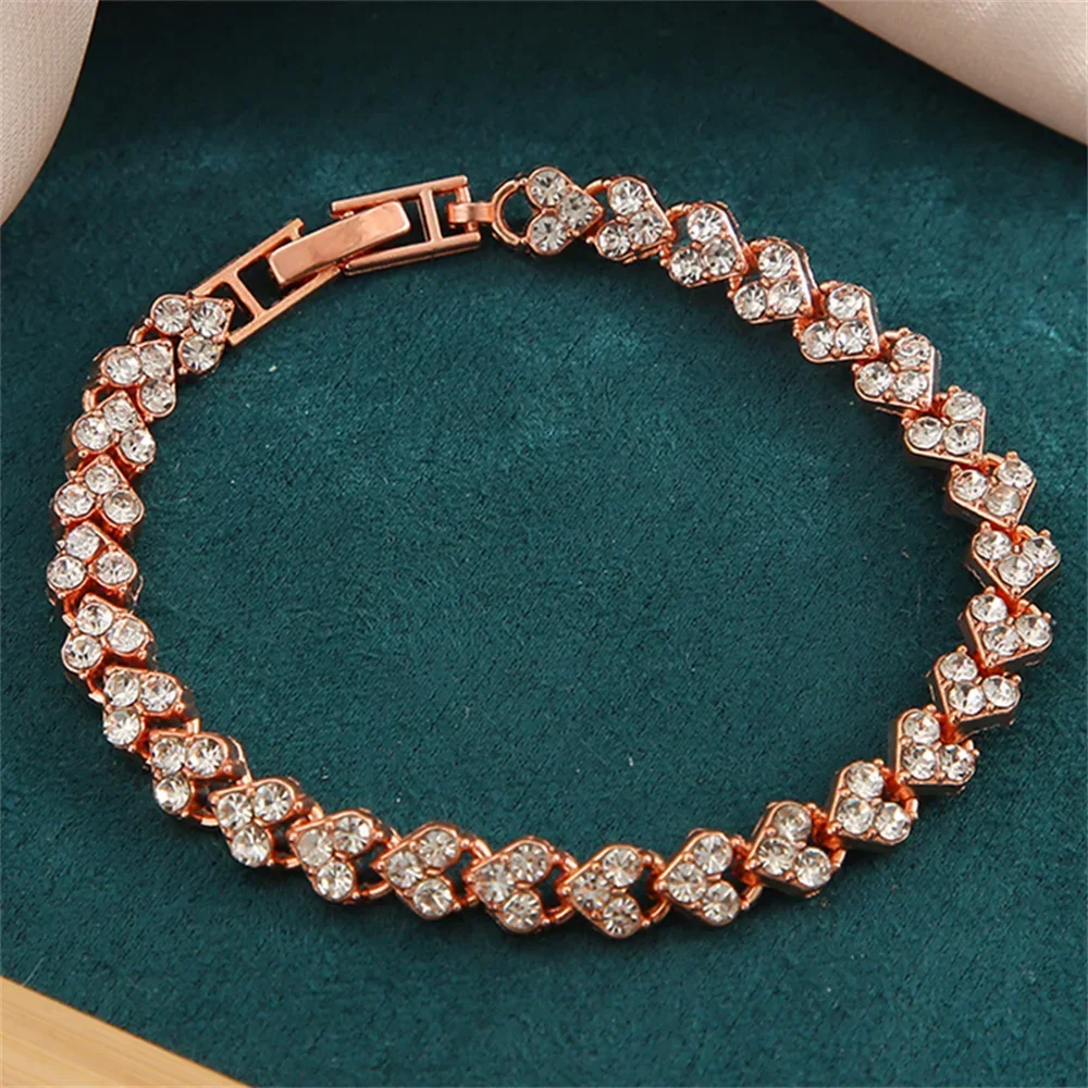Charm Delicated Crystal Heart Tennis Bracelet for Women Rhinestone Paved Handmade Bracelet Wedding Anniversary Gift Jewelry