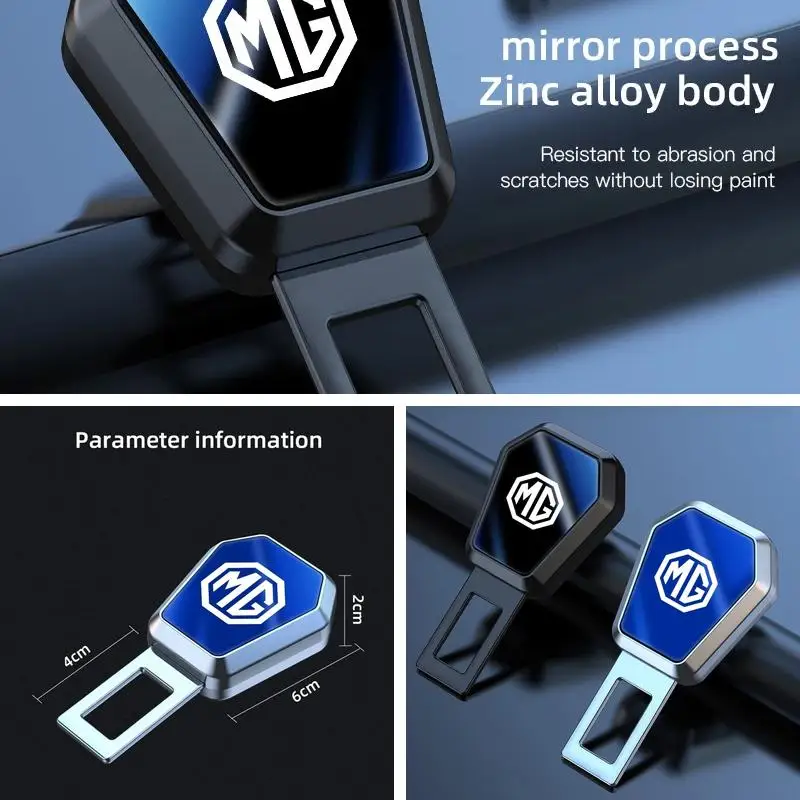MG Car Seat Belt Extension Buckle For MG ZS EV MG4 EV HS Cyberster GT, Metal Safety Belt Extender With MG Logo Auto Interior Acc