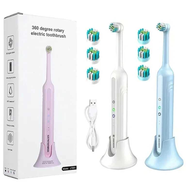 

Electric Rotating Toothbrush Ultrasonic Tooth Brushes Rechargeable Automatic Sonic Rotary Powered Toothbrush with 3 Brush Heads