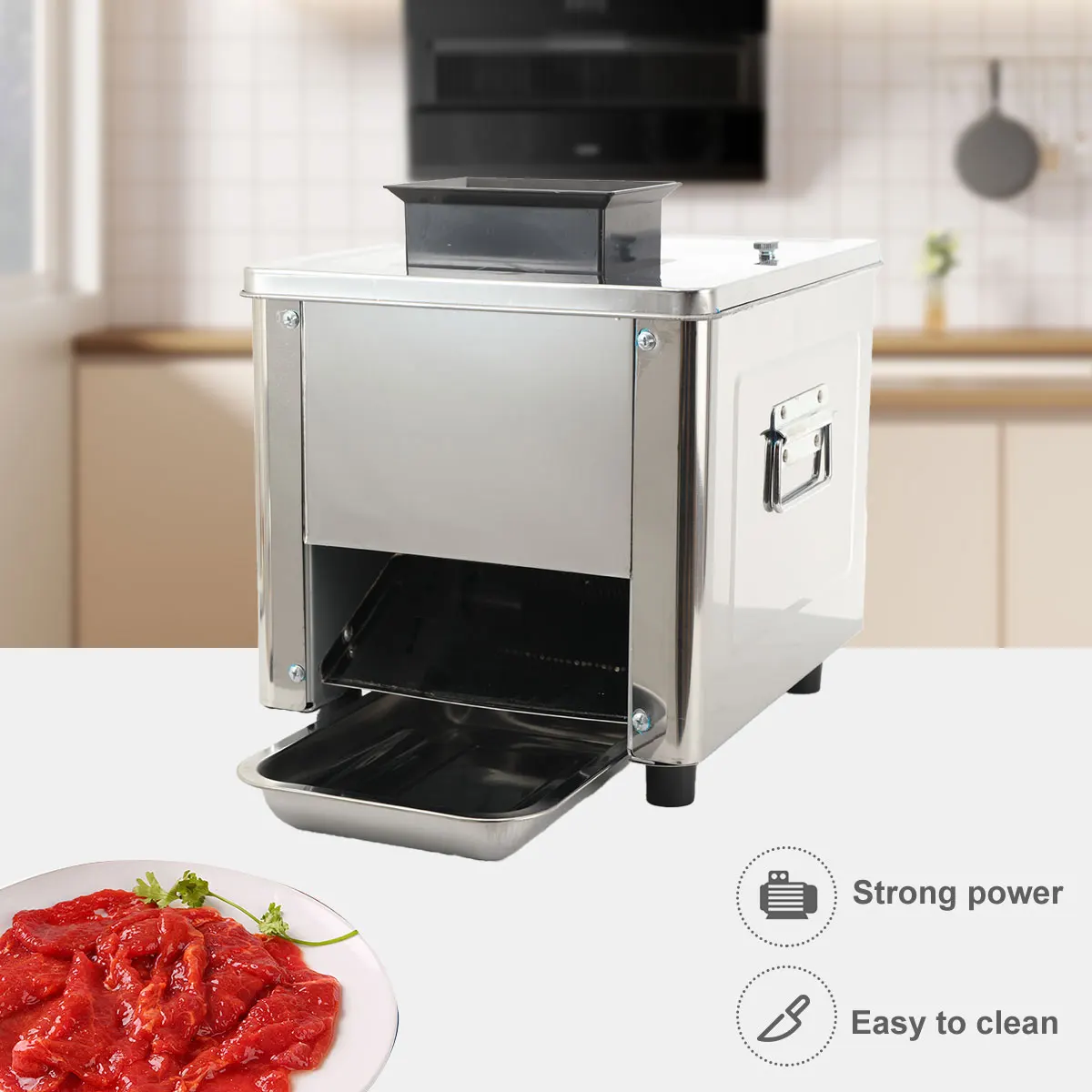 Desktop Edelstahl Doppel-port Elektrische Fleisch Slicer Automatische Fleischwolf Kommerziellen Haushalt Fleisch Cutter – Detail 14