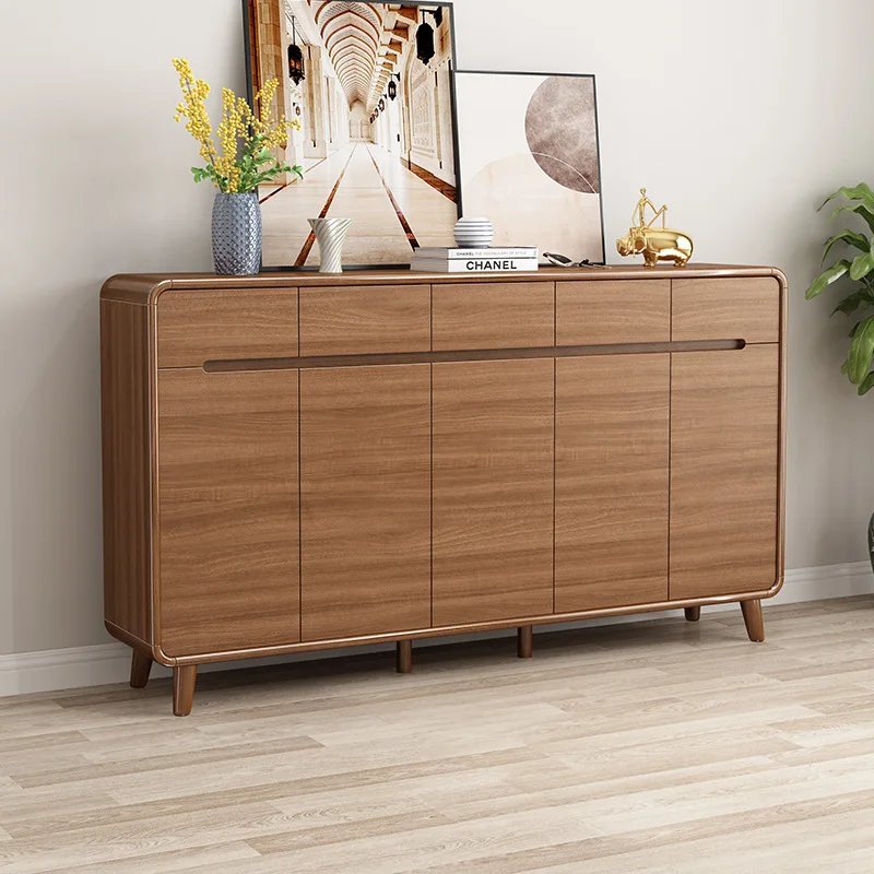 

Shoe cabinet Home door Large capacity foyer cabinet Nordic solid wood frame New Chinese entrance Balcony storage locker