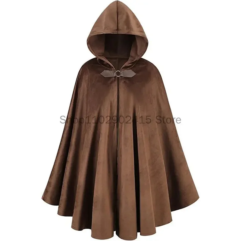 

Short Suede Medieval Hunter Cloak Halloween Adult Hooded Cape Wizard Warrior Knight Robe Cosplay Clothing Stage Drama Costume