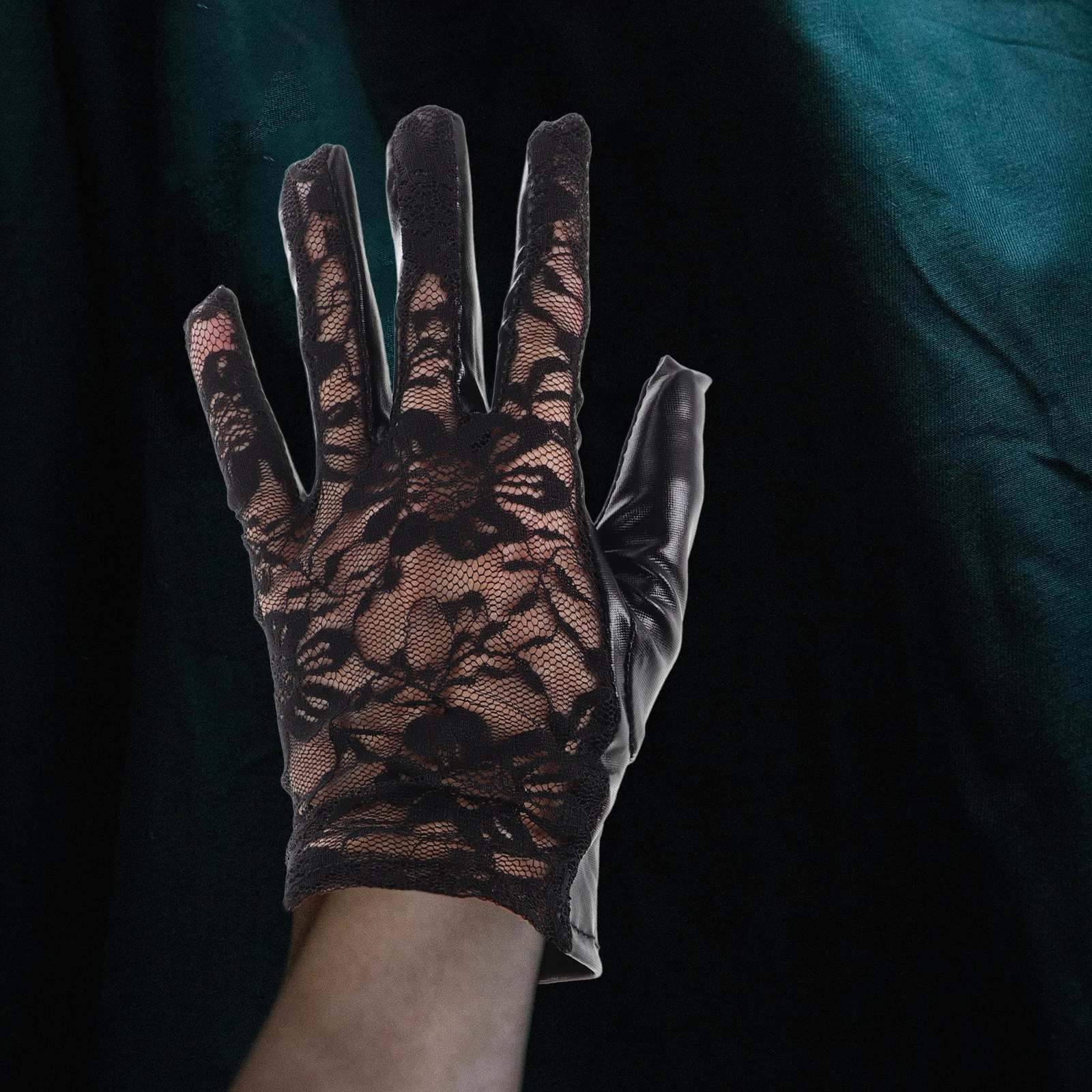 1 Para Krótkich Koronkowych Rękawiczek Damskich Kwiatowe Lakierowane Punkowe Rękawiczki na Halloween, Imprezę, Ślub, Jazdę Konną, Cosplay, Akcesoria, Rękawiczki w Kwiaty