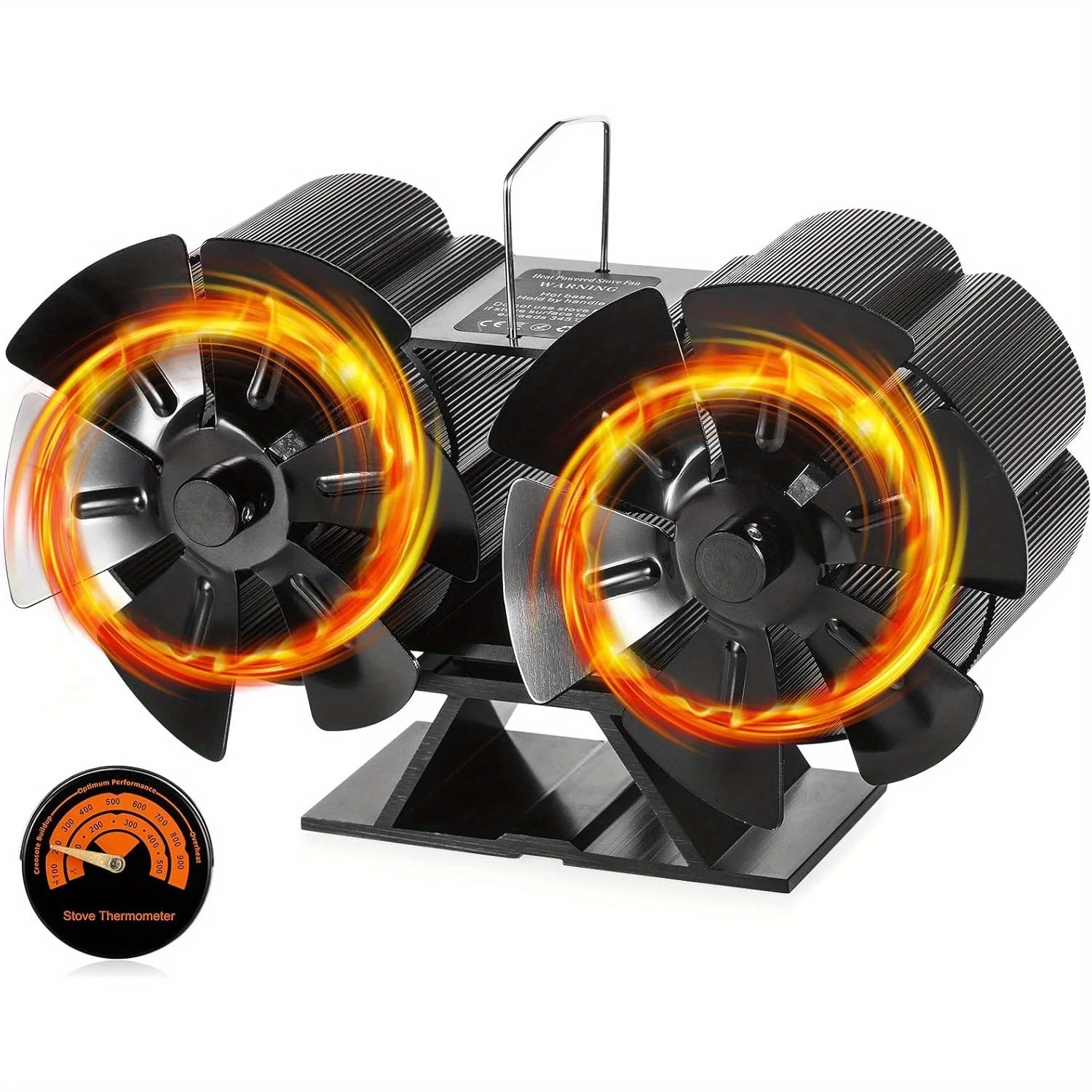 Wood Stove Fan /Log Burner/Fireplace/Heater, Non Electric, , Circulating Warm Air Saving Fuel (with Magnetic Thermometer)