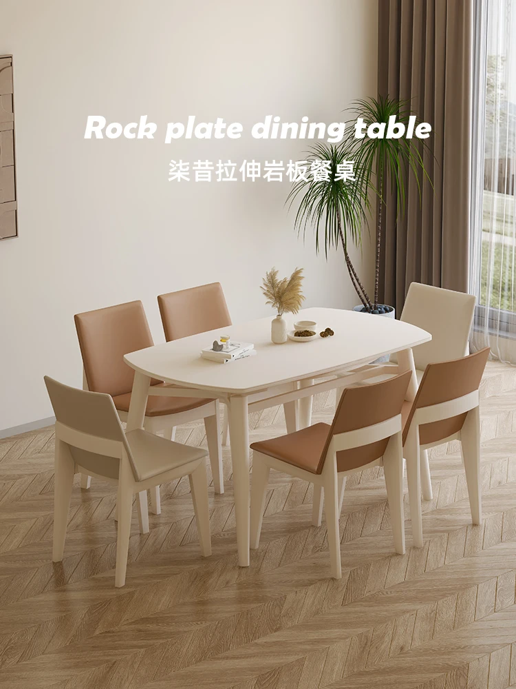 Dining Tables and Chairs Set White Cream Style French Solid Wood Dining Table Retractable Square and round Dual-Use