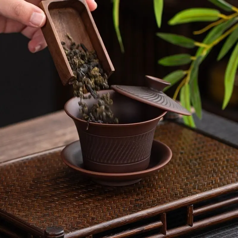 Lila Keramik MesserSancai Abdeckung Schüssel alle handgemachte Kung Fu Teetasse Teeschale Haushalt lila Sand große einzelne Brau Teekanne