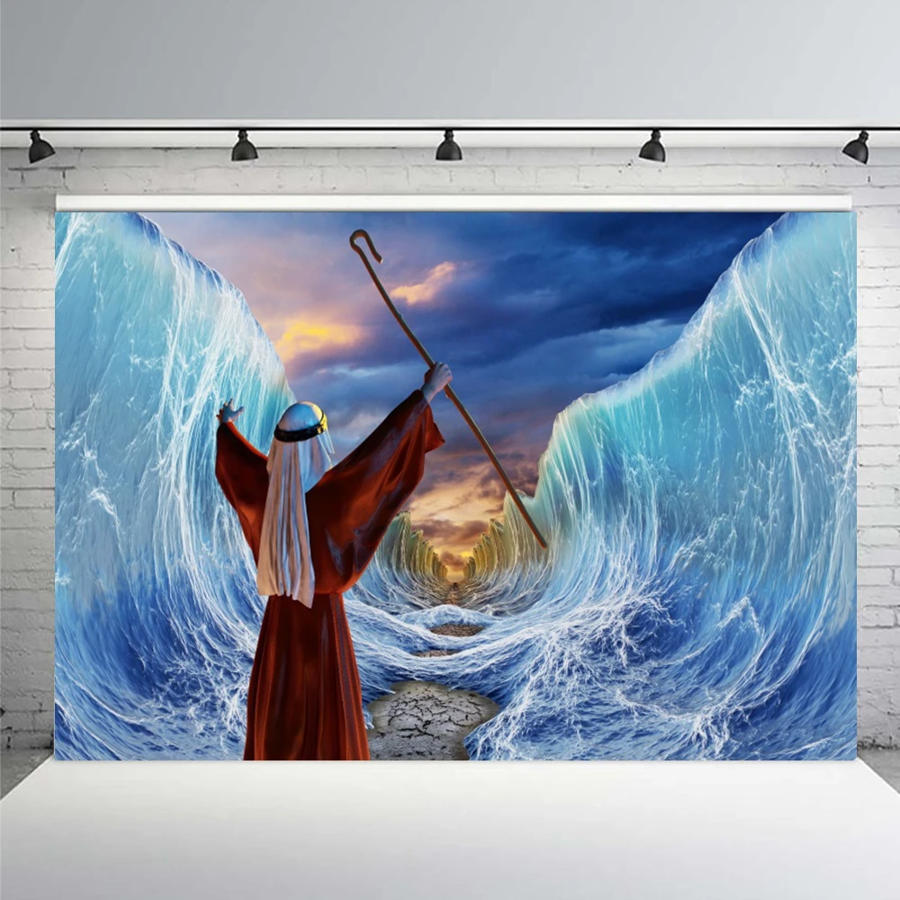 Jewish Passover Photography Background Jewish Moses Parting Red Sea Jews Jesus God Bless Pesach Festival Party Photo Backdrop