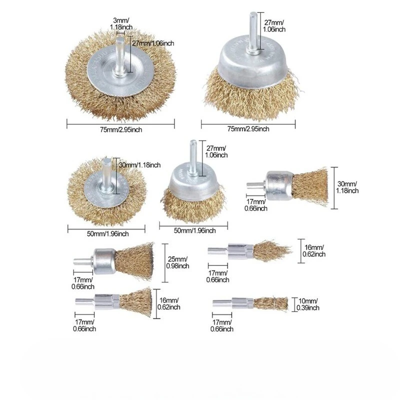 9Pcs Stainless Steel Mini Wire Brush Drill Rotary Tool Wheel Metal Rust Removal Polishing Disc for Cleaning
