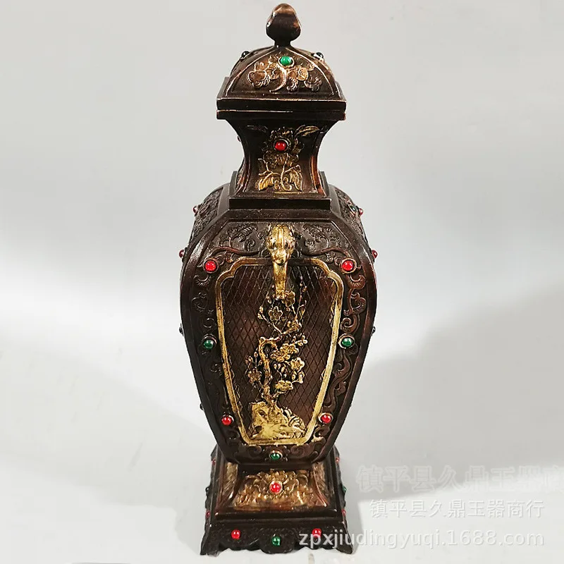 Copperware, gold-plated brass inlaid with gemstones, plum blossom, orchid, bamboo, and chrysanthemum vase ornament, antique coll