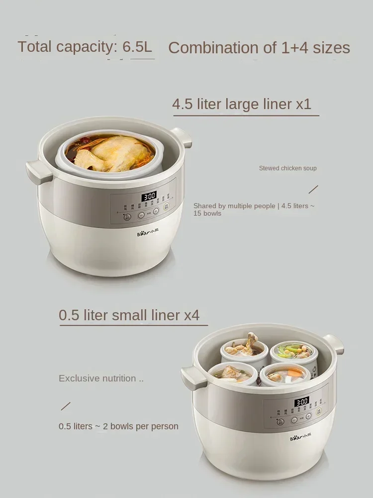 Panela de ensopado elétrico multifuncional, Copo de ensopado elétrico, totalmente automático, grande capacidade, mingau e sopa, impermeável, doméstico