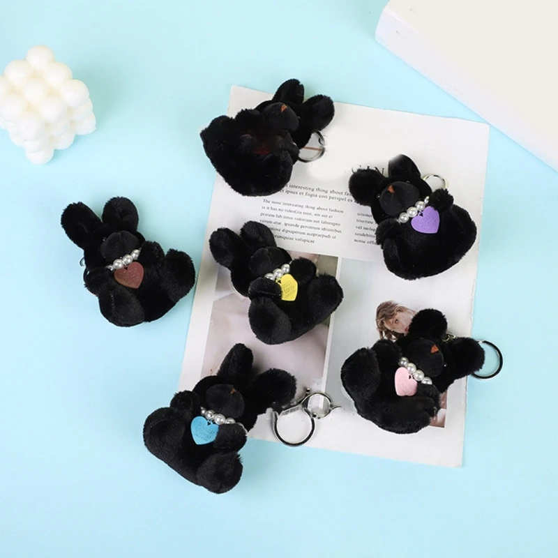 Porte-Clés en Peluche avec Pendentif Lapin Noir, Breloque, Jouet Coloré, Décorations