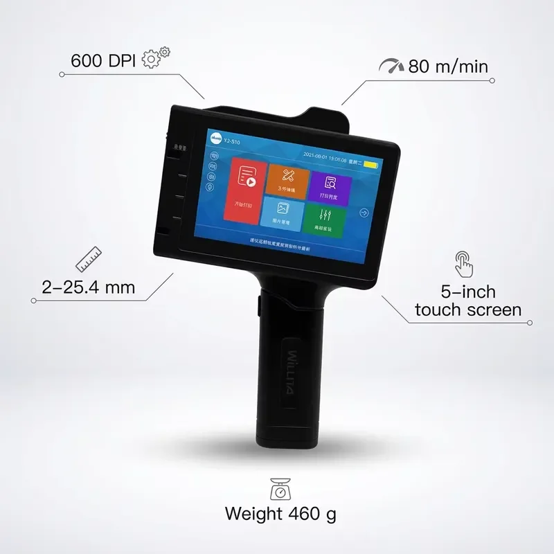 Willita 25.4mm Handheld Semi-Automatic Inkjet Printer for Film Bags Cartons Plastic QR Code Batch Coding Portable