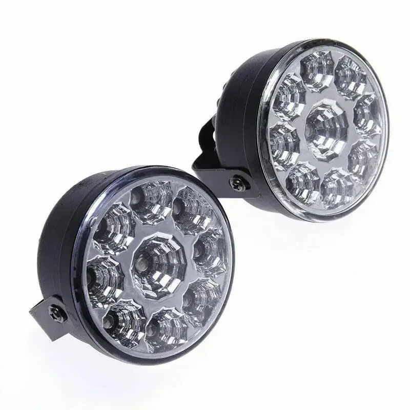 

2Pcs White 12V 6000K 9LED Round Daytime Running Light DRL Fog Day Driving Lamp 70mm Interior Universal Car Light