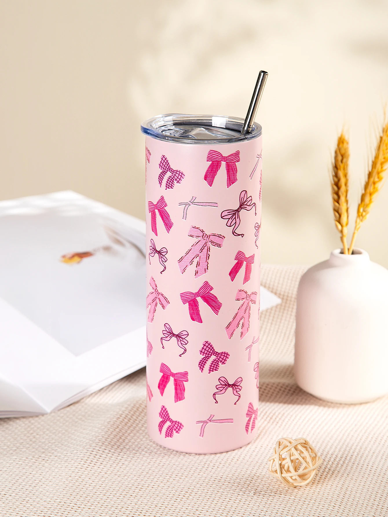 20oz süße Schleife isolierter Becher Edelstahl isolierte Thermobecher Partybecher Strohdeckel Kaffeetasse Reisebecher Wärmflasche
