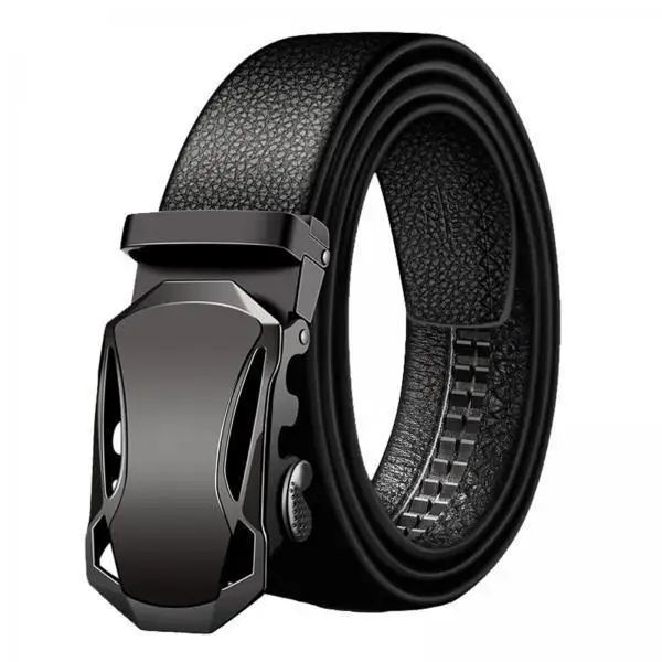 

Adjustable Automatic Buckle Belt for Men Faux Leather Fashion Ratchet Waistband for Office or Dress