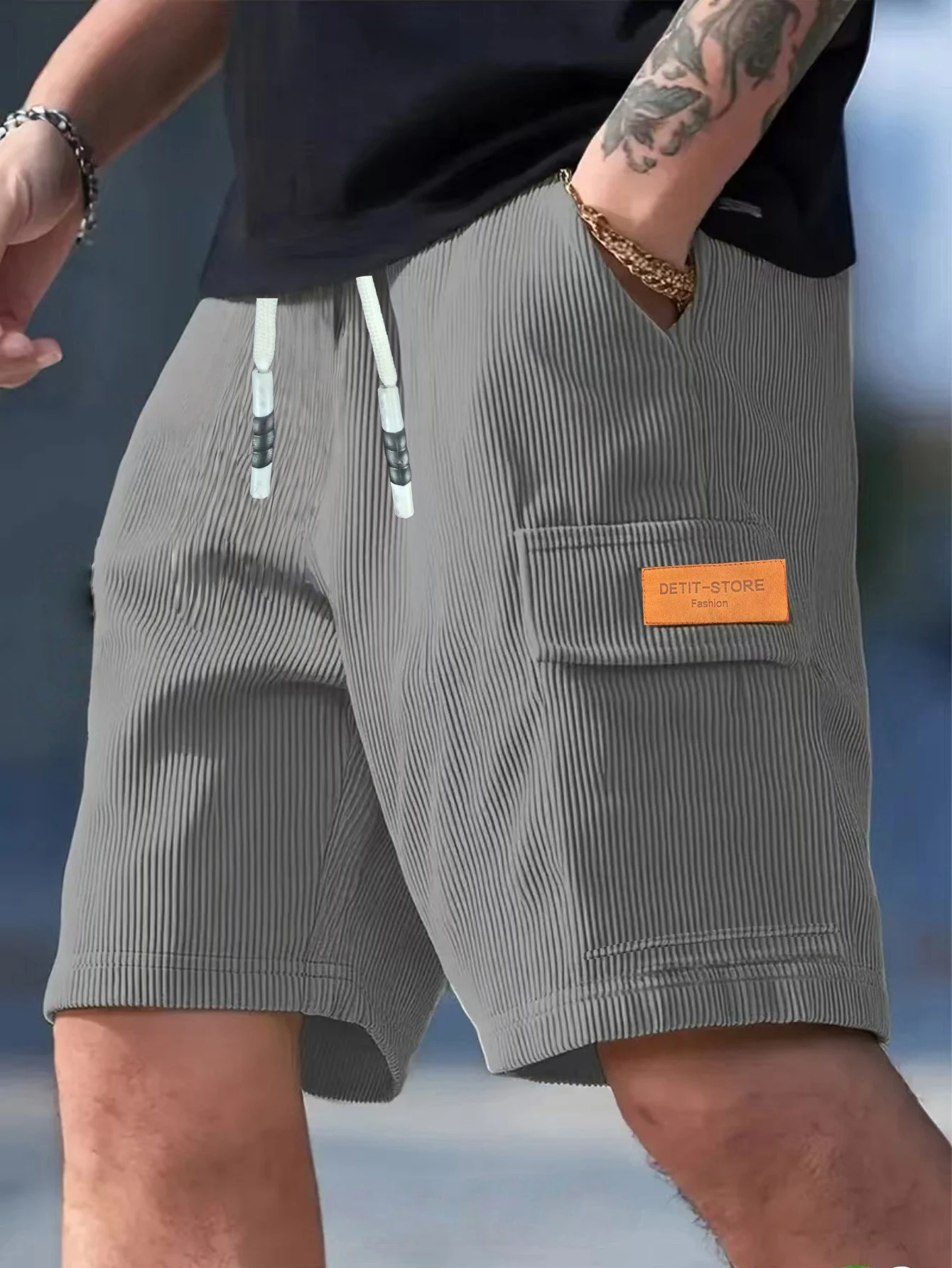Pantaloncini da uomo in velluto a coste, Pantaloni casual da uomo, Pantaloncini da spiaggia da uomo, Pantaloncini sportivi da uomo, Nuovo tessuto strutturato alla moda, Pantaloni traspiranti, Adatto per abbigliamento casual quotidiano e sportivo