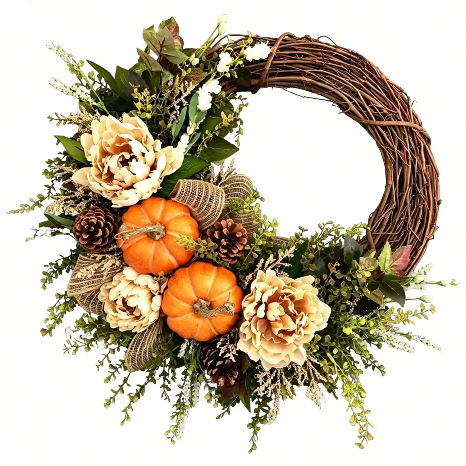 Fall, Thanksgiving Wreaths Decor, Pumpkin Leaves Floral Lovely Doll, Thanksgiving Holiday Decor, Suitable For Front Door, Indoor&Outdoor Decor, Windows, Walls, Family Party, Holiday Party Setup, Winter, Christmas Home Decor, Christmas